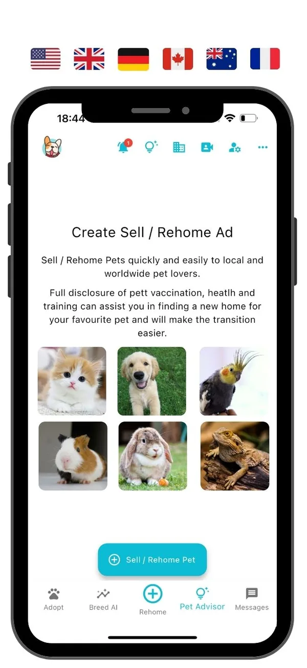 Create a sell / rehome ad in the Pets Home app